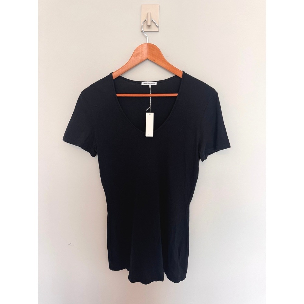 JAMES PERSE | Scoop Neck Tee Women L Black Size 3 WMJ3144 Luxury Elevated Basics